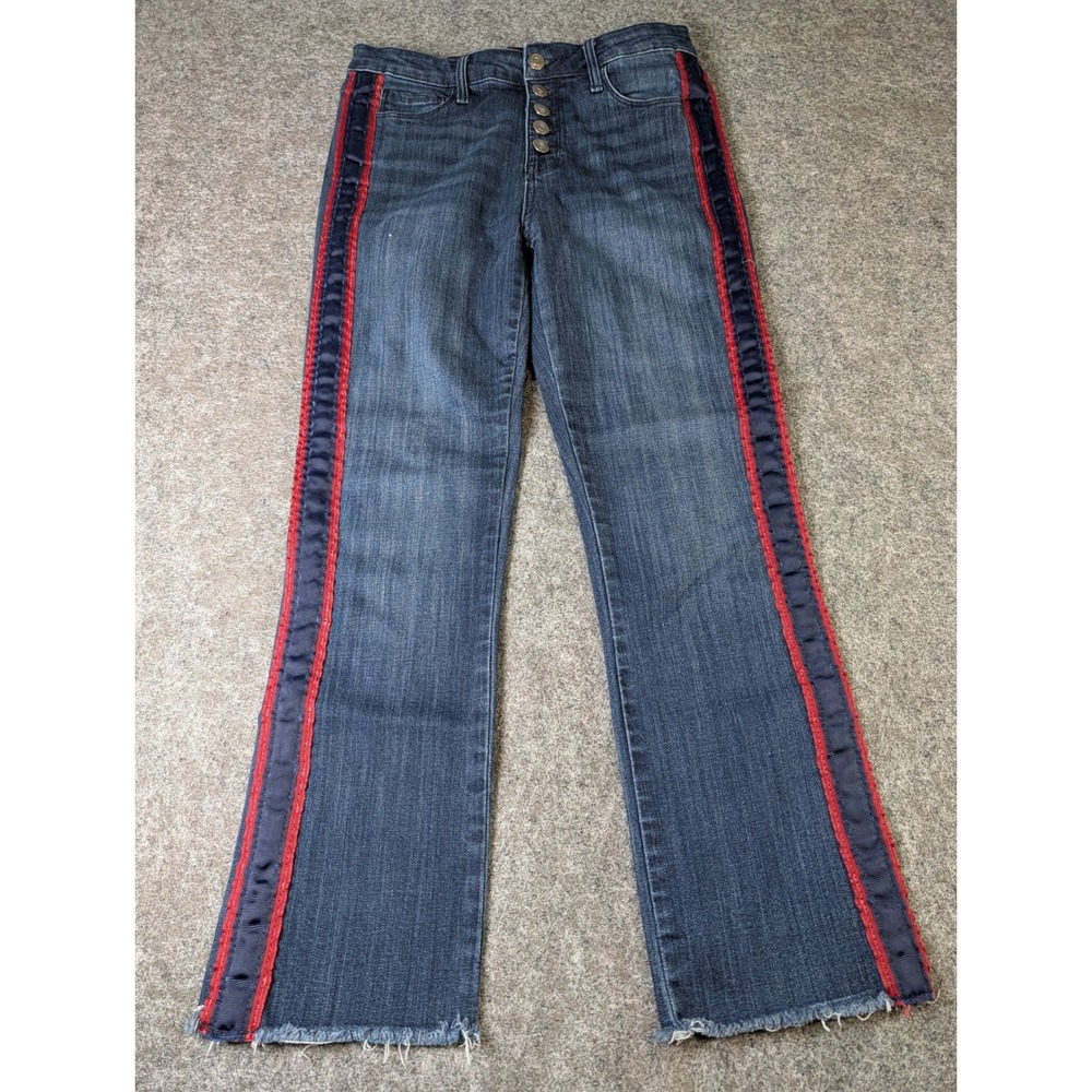 Vervet Crop Flare Jeans Dark Wash Red Navy Side Stripe VT275 Womens 29